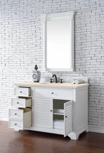 Savannah 48" Single Vanity, Bright White w/ 3 CM Eternal Marfil Top - Image 4