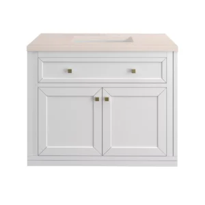 Chicago 36″ Single Vanity, Glossy White w/ 3 CM Eternal Marfil Top