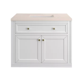Chicago 36" Single Vanity, Glossy White w/ 3 CM Eternal Marfil Top