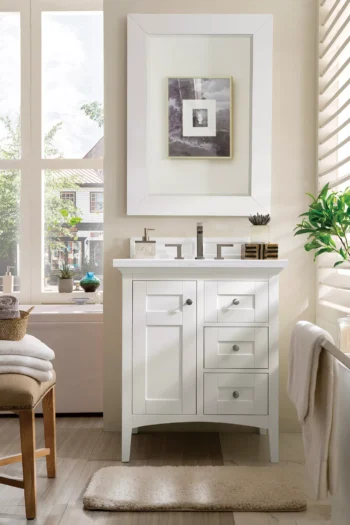 Palisades 30" Single Vanity, Bright White w/ 3 CM Arctic Fall Solid Surface Top - Image 2