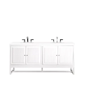 Athens 72″ Double Vanity, Glossy White w/ 3 CM White Zeus Quartz Top