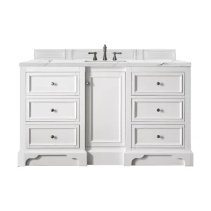 De Soto 60″ Single Vanity, Bright White w/ 3 CM Ethereal Noctis Quartz Top