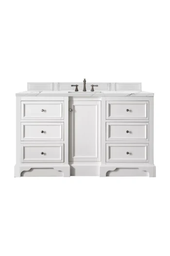 De Soto 60" Single Vanity, Bright White w/ 3 CM Ethereal Noctis Quartz Top