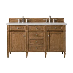 Brittany 60″ Double Vanity, Saddle Brown w/ 3 CM Eternal Serena Quartz Top