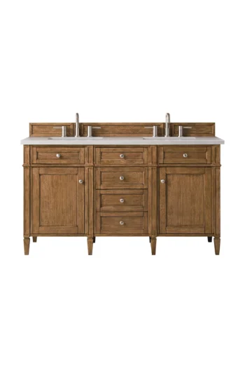 Brittany 60" Double Vanity, Saddle Brown w/ 3 CM Eternal Serena Quartz Top