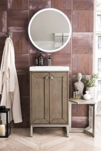 Chianti 20" Single Vanity, Whitewashed Walnut, Brushed Nickel, w/ White Glossy Composite Stone Top - Image 2
