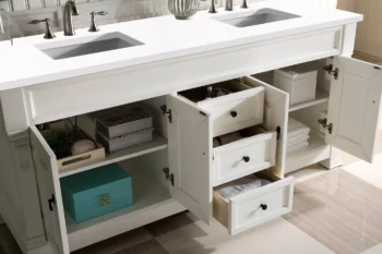 Brookfield 72" Double Vanity, Bright White w/ 3 CM White Zeus Quartz Top - Image 4