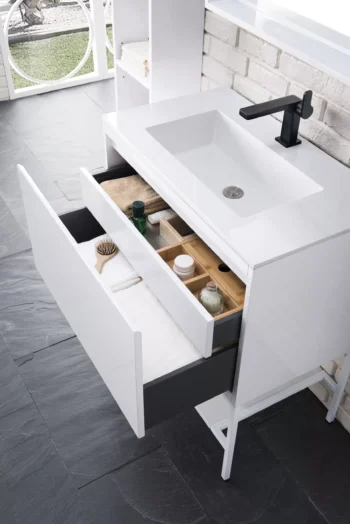 Milan 31.5" Single Vanity, Glossy White, Glossy White w/ Glossy White Composite Stone Top - Image 4