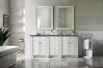 Bristol 72" Double Vanity, Bright White w/ 3 CM Charcoal Soapstone Quartz Top - Image 2