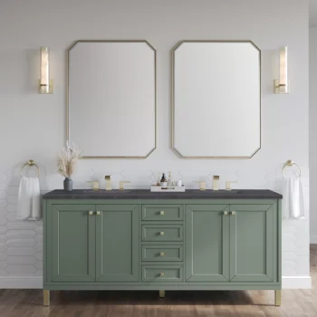 Chicago 72" Double Vanity, Smokey Celadon w/ 3 CM Charcoal Soapstone Top - Image 3