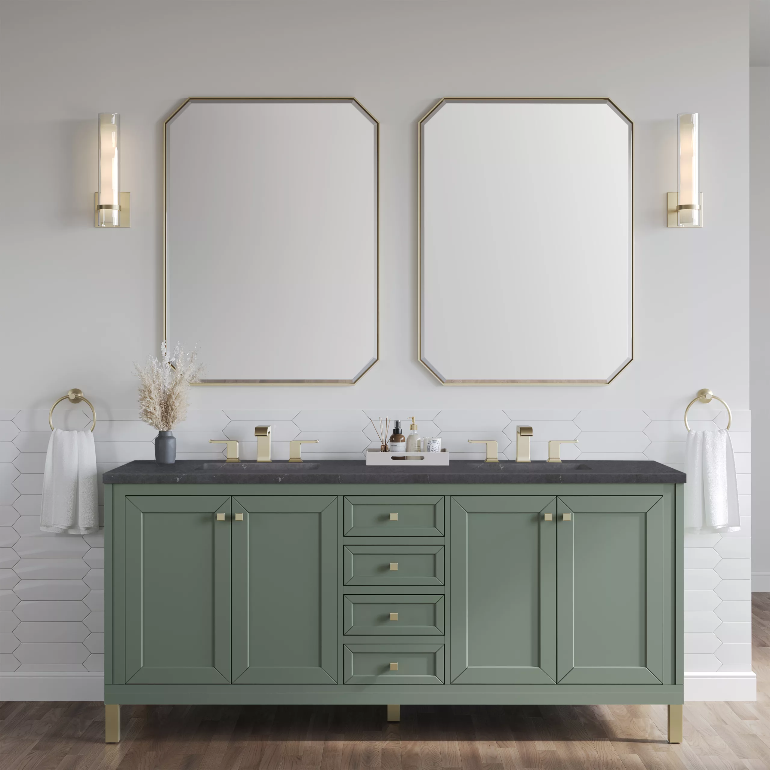Chicago 72" Double Vanity, Smokey Celadon w/ 3 CM Charcoal Soapstone Top - Image 3