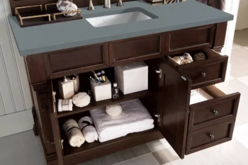 Brookfield 48" Single Vanity, Burnished Mahogany w/ 3 CM Cala Blue Quartz Top - Image 4