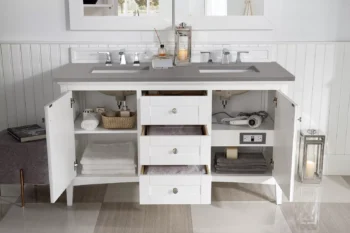 Palisades 60" Double Vanity, Bright White w/ 3 CM Grey Expo Quartz Top - Image 3