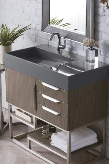 Columbia 36" Single Vanity, Ash Gray w/ Dusk Grey Glossy Composite Stone Top - Image 4
