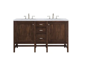 Addison 60" Double Vanity, Mid-Century Acacia w/ 3 CM Carrara White Top