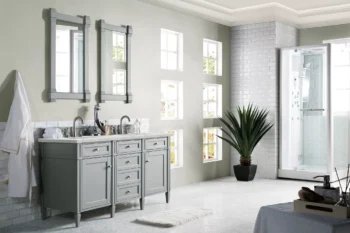 Brittany 60" Double Vanity, Urban Gray w/ 3 CM Eternal Jasmine Pearl Quartz Top - Image 3