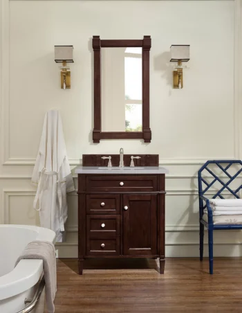 Brittany 30" Single Vanity, Burnished Mahogany, w/ 3 CM Eternal Serena Quartz Top - Image 2