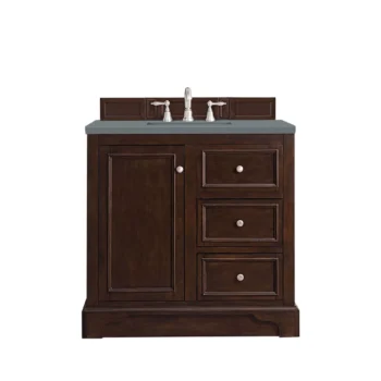 De Soto 36" Single Vanity, Burnished Mahogany w/ 3 CM Cala Blue Top