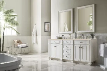 Bristol 72" Double Vanity, Bright White w/ 3 CM Eternal Marfil Quartz Top - Image 3
