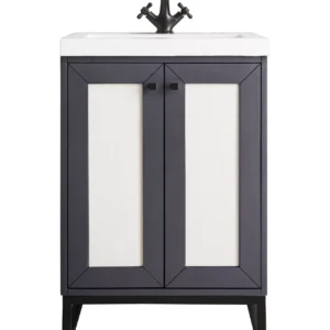Chianti 24″ Single Vanity, Mineral Gray, Matte Black, w/ White Glossy Composite Stone Top