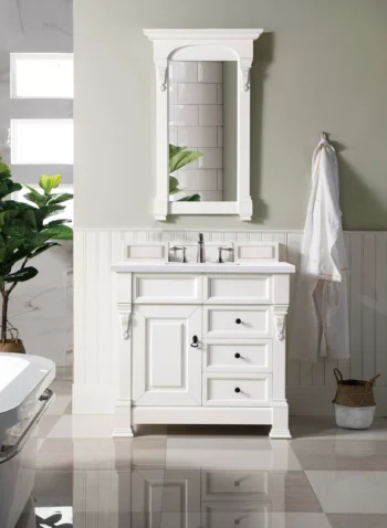 Brookfield 36" Single Vanity, Bright White w/ 3 CM Arctic Fall Solid Surface Top - Image 2