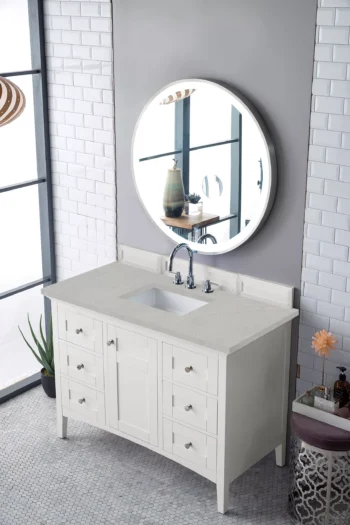 Palisades 48" Single Vanity, Bright White w/ 3 CM Eternal Serena Quartz Top - Image 3
