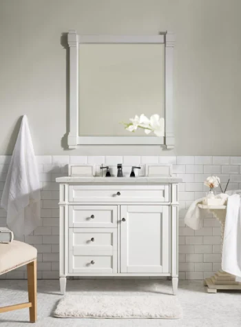 Brittany 36" Single Vanity, Bright White w/ 3 CM Eternal Jasmine Pearl Quartz Top - Image 2