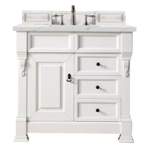 Brookfield 36″ Single Vanity, Bright White w/ 3 CM Ethereal Noctis Quartz Top