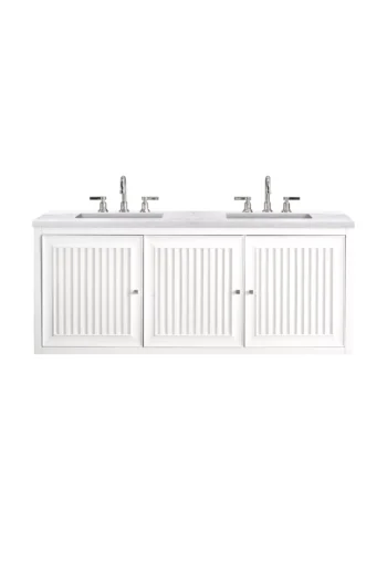 Athens 60" Double Vanity, Glossy White w/ 3 CM Arctic Fall Solid Surface Top - Image 2