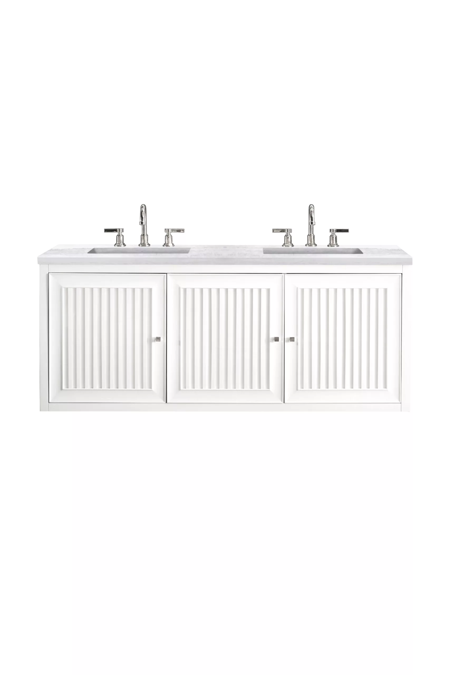 Athens 60" Double Vanity, Glossy White w/ 3 CM Arctic Fall Solid Surface Top - Image 2