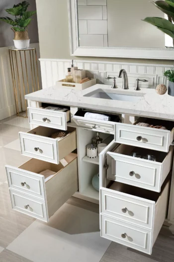 Bristol 48" Single Vanity, Bright White w/ 3 CM Eternal Jasmine Pearl Quartz Top - Image 4