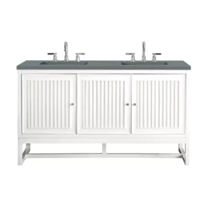 Athens 60″ Double Vanity, Glossy White w/ 3 CM Cala Blue Top