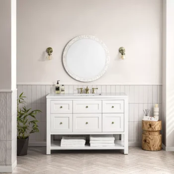 Breckenridge 48" Single Vanity, Bright White w/ 3 CM White Zeus Top - Image 2