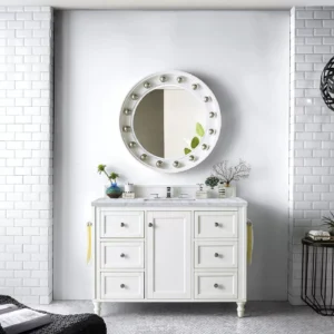 Copper Cove Encore 48″ Single Vanity, Bright White w/ 3 CM Carrara Marble Top