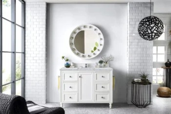 Copper Cove Encore 48" Single Vanity, Bright White w/ 3 CM Carrara Marble Top