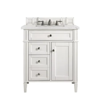 Brittany 30" Single Vanity, Bright White, w/ 3 CM Eternal Jasmine Pearl Quartz Top