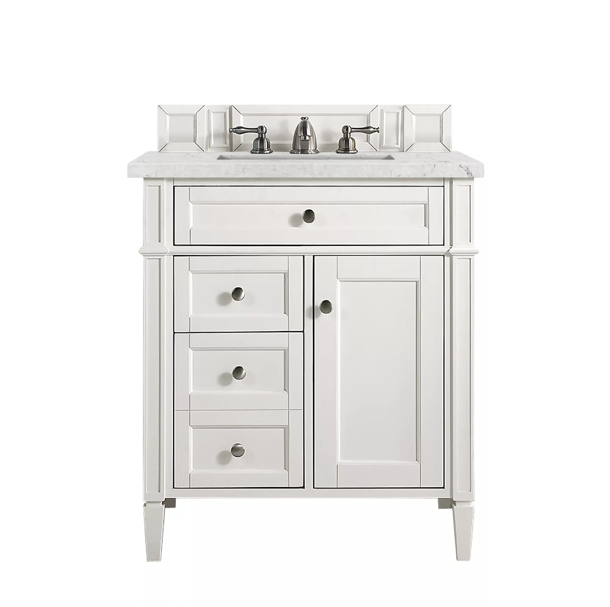 Brittany 30" Single Vanity, Bright White, w/ 3 CM Eternal Jasmine Pearl Quartz Top