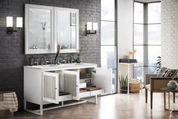 Athens 60" Double Vanity, Glossy White w/ 3 CM Ethereal Noctis Top - Image 3