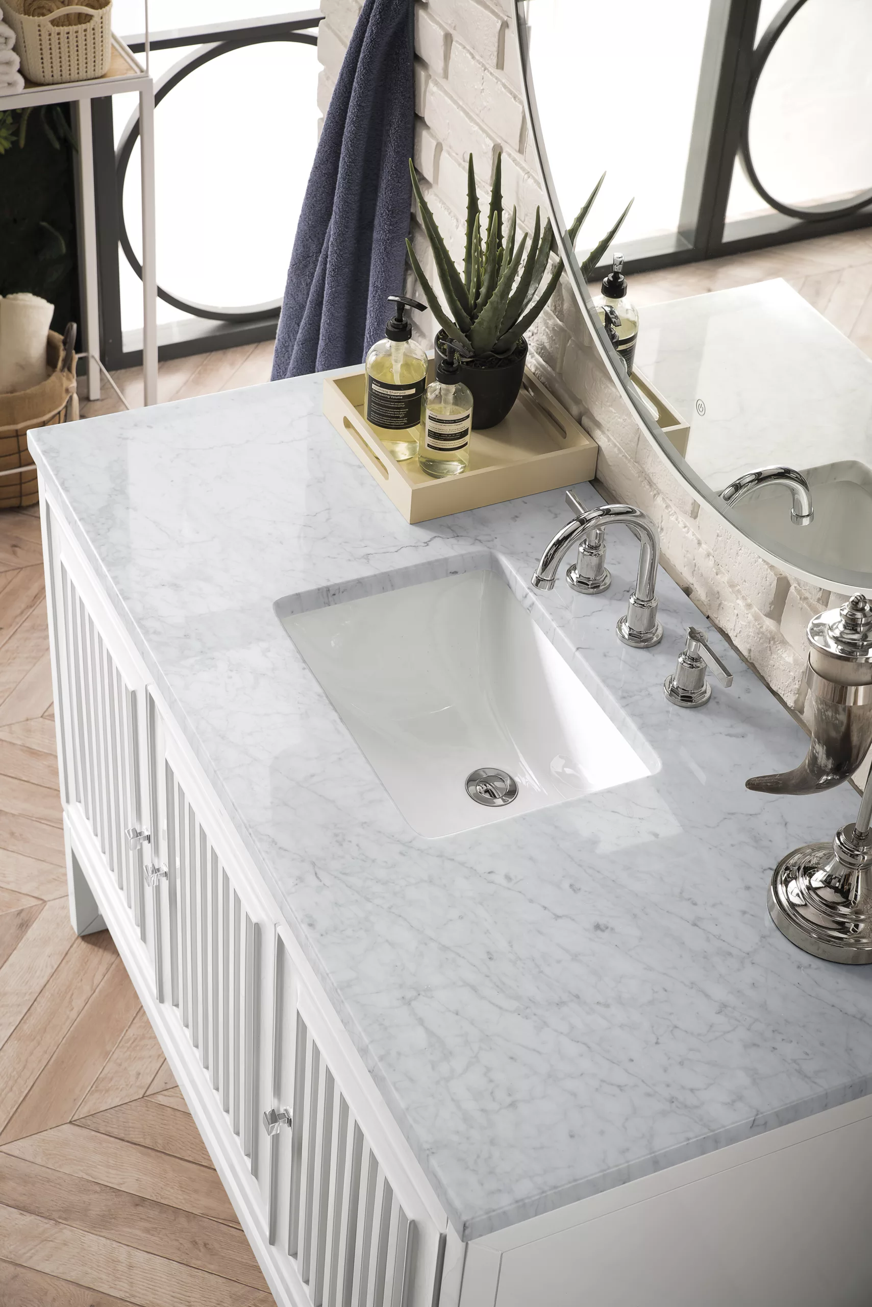 Athens 48" Single Vanity, Glossy White w/ 3 CM Carrara White Top - Image 5