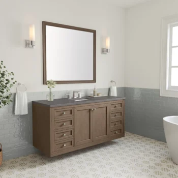Chicago 60" Single Vanity, Whitewashed Walnut w/ 3 CM Grey Expo Quartz Top - Image 5