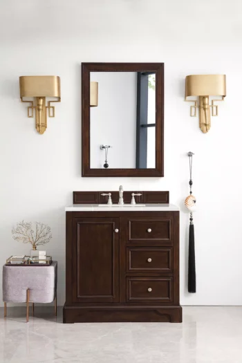 De Soto 36" Single Vanity, Burnished Mahogany w/ 3 CM Eternal Serena Quartz Top - Image 2