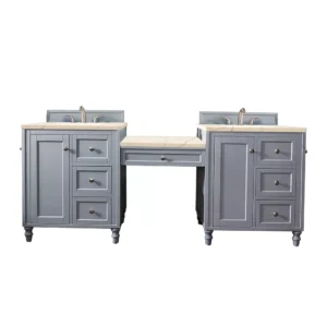 Copper Cove Encore 86″ Double Vanity Set, Silver Gray w/ 3 CM Eternal Marfil Quartz Top