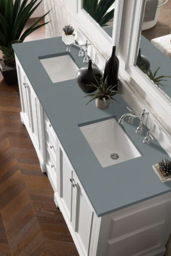 De Soto 72" Double Vanity, Bright White w/ 3 CM Cala Blue Top - Image 3