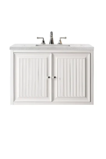 Athens 36" Single Vanity, Glossy White w/ 3 CM Eternal Jasmine Pearl Quartz Top - Image 2
