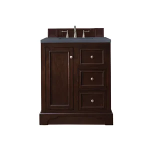 De Soto 30″ Single Vanity, Burnished Mahogany w/ 3 CM Charcoal Soapstone Quartz Top