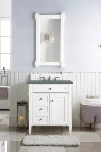 Brittany 30" Single Vanity, Bright White, w/ 3 CM Cala Blue Top - Image 2