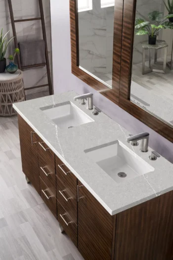 Metropolitan 60" Double Vanity, American Walnut w/ 3 CM Eternal Serena Quartz Top - Image 3