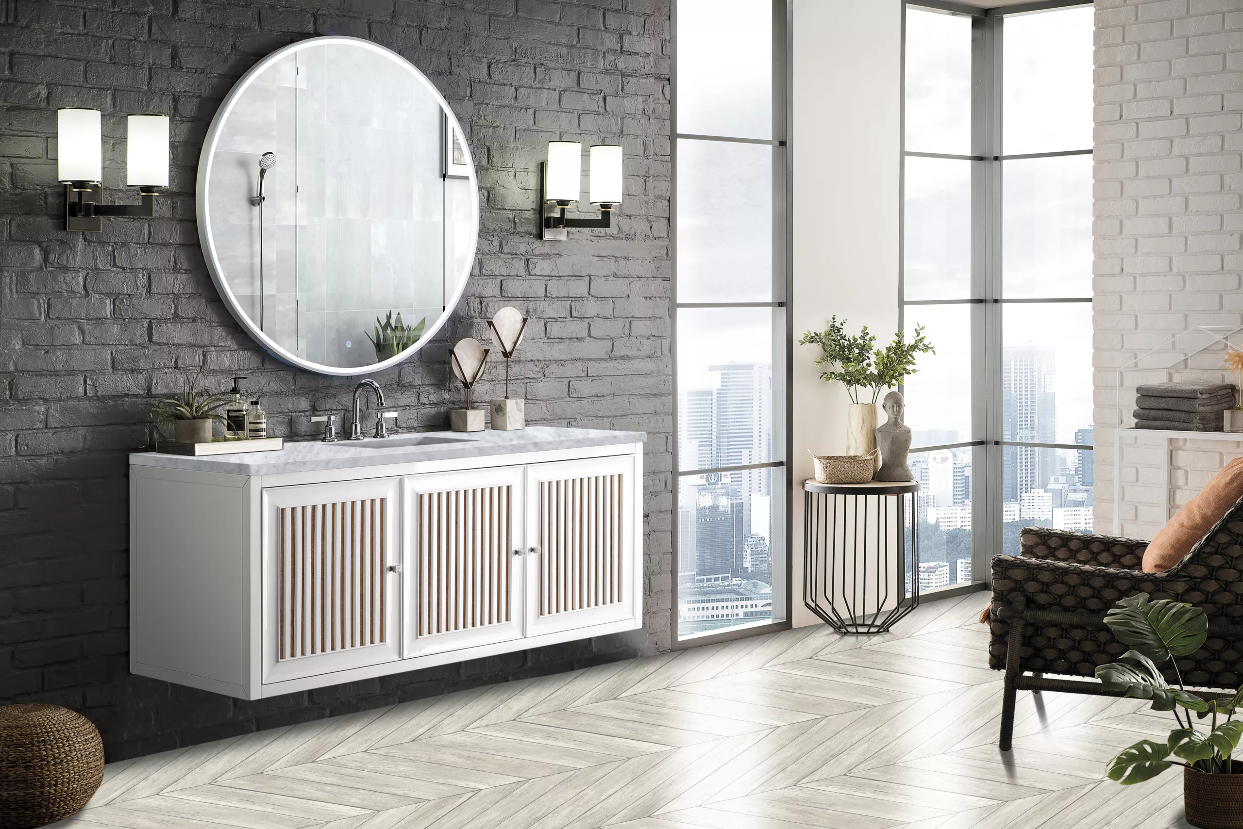 Athens 60" Single Vanity, Glossy White w/ 3 CM Carrara White Top - Image 7