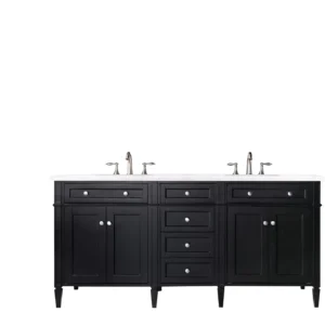 Brittany 72″ Double Vanity, Black Onyx w/ 3 CM Arctic Fall Solid Surface Top