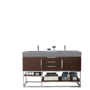 Columbia 59″ Double Vanity, Coffee Oak w/ Dusk Grey Glossy Composite Stone Top